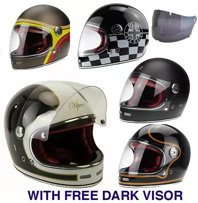 VIPER F656 RETRO VINTAGE 70's STYLE FIBREGLASS FULL FACE  MOTORCYCLE HELMET • $186.44