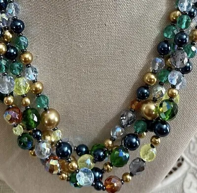 $20 • Buy Signed Vintage Joan Rivers 16  Blue Torsade 4 Strand Necklace Hematite Plated 
