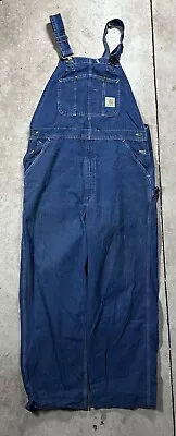 Carhartt Bib Overalls Dark Blue Denim Jean Size 44x30 Used • $29.99