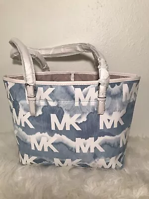 New Michael Kors Large GRAPHIC Signature Blue And White Tote Shoulder Bag • $120