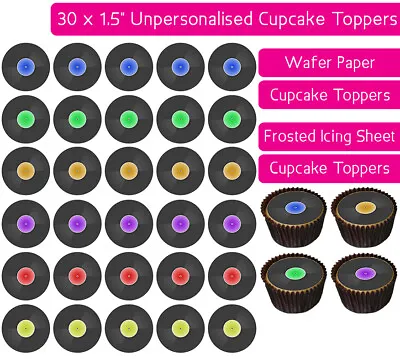 30 Vinyl Records Edible Wafer & Icing Cupcake Toppers Decor Birthday Party Music • £4.50