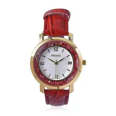 STRADA Red Magic Color Crystal Japanese Movement Watch Red Faux Leather Strap • $17.09