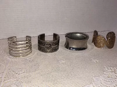 Lot Of 4 Vintage Silver Tone Gold Tone Wide Chunky Cuff Bracelets • $19.99
