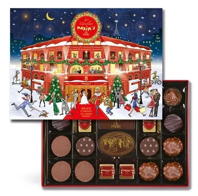 Maxim's De Paris Assortment Box Of 22 Chocolates With Christmas Sleeve In Tin • $45