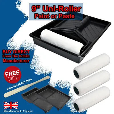 9  Paint Roller Set Tray Rollers Soft Sleeves Brush Kit Decorating Painting • £9.15