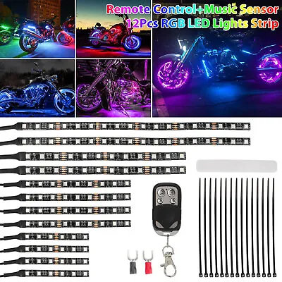 12Pcs Motorcycle RGB LED Neon Under Glow Light Strip Kit For Harley Honda Suzuki • $24.98