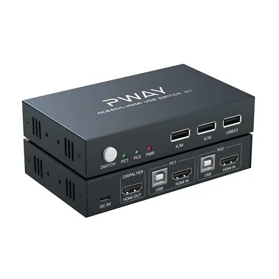 PWay HDMI KVM Switch Dual Monitor 2 Port 2 USB 2.0 Hub • £32.99