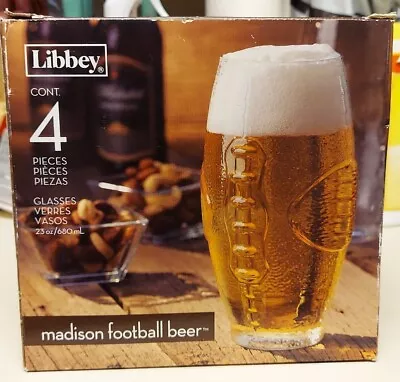 Brand New Set Of 4 Libbey Football Shaped Glasses Clear Beer Glasses 23 Oz • $15