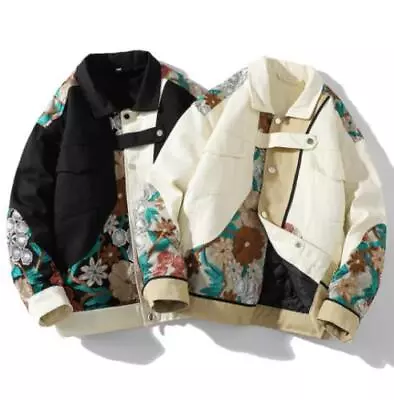 Mens Retro Chinese Style Embroidery Vintage Jacket Lapel Button Thicken Oversize • $56.16