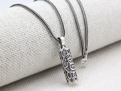 £39.55 • Buy Turkish 925 Silver Cylinder Taweez Talisman Stash Vial Pendant Necklace Hussain