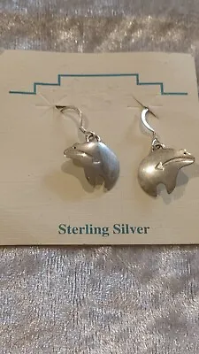 Native American Sterling Silver Small Fetish Bear Earrings Nwt Marked S N • £18