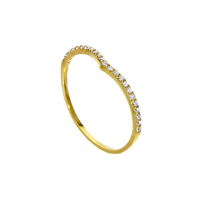 £54 • Buy 9ct Gold & Clear CZ Crystal Wishbone Half Eternity Stacking Ring Size I-U