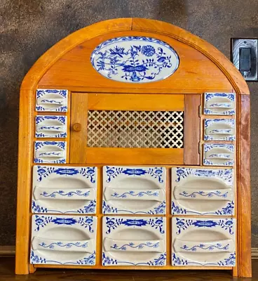 Antique Dutch Delft Wood & Porcelain Kitchen Spice Rack Cabinet W Drawers • $299.99