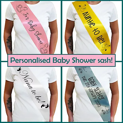 PERSONALISED BABY SHOWER SASH Accessory Mum To Be Gift Due Date Baby Name Sash • £2.95