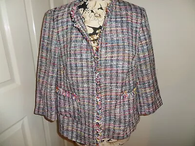 Cotton Traders Multicoloured Boucle Jacket  3/4 Length Sleeves Size 16 BNWT • $56.85