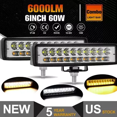 2Pcs 6  Inch 60W LED Work Light Bar Offroad 4WD Flood Pods Fog ATV Driving Lamp • $12.63