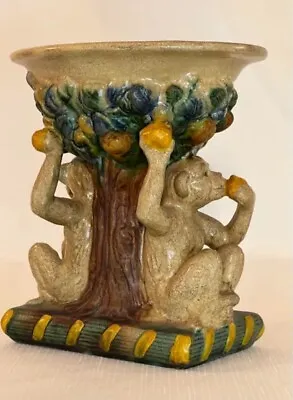 Vintage Majolica Hollywood Regency Chinoiserie Monkey Sitting Under A Fruit Tree • $119.95