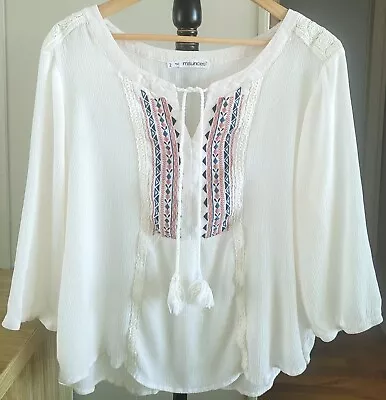 Maurices XL Boho Peasant Popover Embroidered Crochet Blouse Top Shirt Aztec • $6