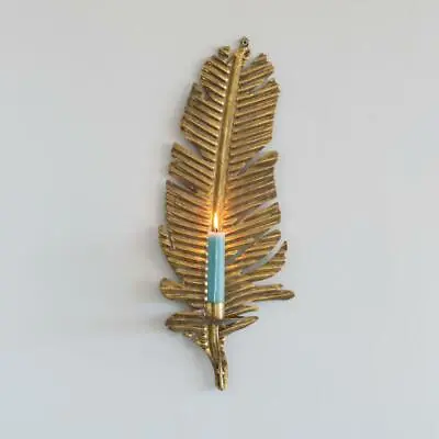 Golden Feather Wall Sconce Candle Holder Wall Mounted Candlestick Lighting  • £15