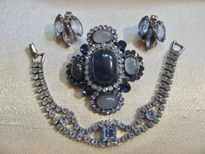 VtG Lot Lt Blue Rhinestone Jewelry Pin/Pendant Bracelet Earrings Nice Assortment • $9.99