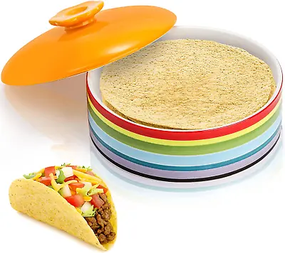 Lyellfe Ceramic Tortilla Warmer 8.5 Inch Colorful Tortilla Server Keeper Contai • $31.94