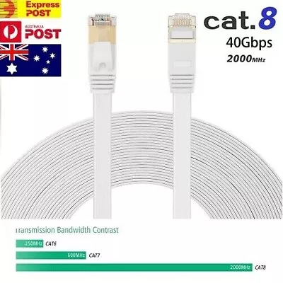 0.5~20M CAT8 CAT7 RJ45 Flat Network Cable Shielded Grounding Black White LOT • $10.98