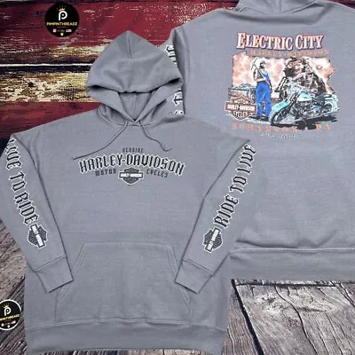 Vtg Harley Davidson Hoodie Sweatshirt Mens Medium Scranton PA Gray Live To Ride • $42