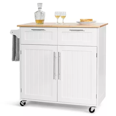 Kitchen Island Rolling Storage Trolley Cart Shelves Cupboard 2 Doors Cabinet • £129.95