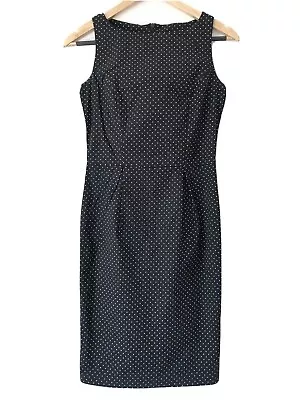 TOPSHOP Black Polka Dot Pencil Dress -Size 8- Pin-Up 50s Wiggle Shift Spotty • £4.95