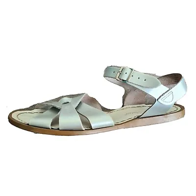 Salt Water Womens Leather Strappy Sandals Size 6 / 7 Silver • $29.95
