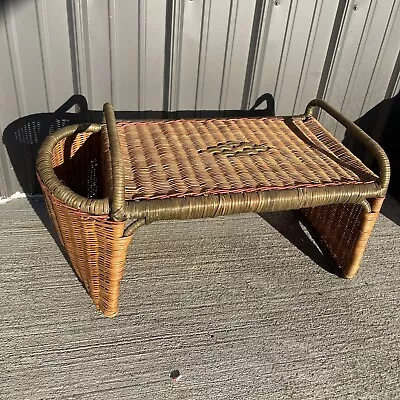 VTG MCM Boho Bamboo Rattan Wicker Breakfast Bed Lap TV Tray Side Slot - HBN • $60