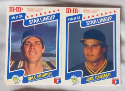 1987 M&M's Star Lineup Baseball  Unperforated Panel Dale Murphy  & Jose Canseco • $1