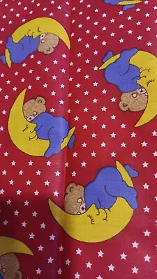 Vtg Childrens Polished Cotton Fabric Teddy Bears Moon Stars Red 44 X 2 Yds &15  • $19.99