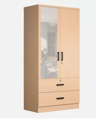 Tall Slim Armoire Wardrobe With Mirror Locks Hanging Rod And Drawers Maple Wood • $391.88