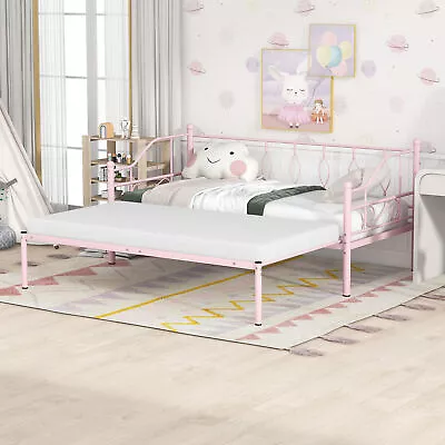 Twin Size Metal Daybed With Trundle Daybed With Slat No Box Required Pink • $203.12