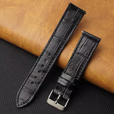 £25.20 • Buy Black Flat Alligator Leather Watch Band Genuine Crocodile Watch Strap Handmade