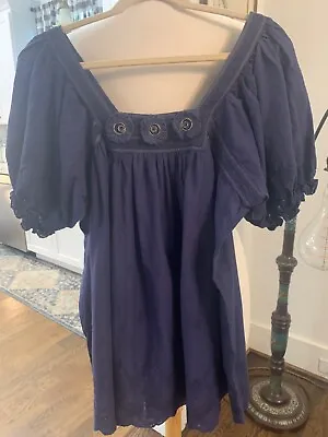 Vintage Moda International Ladies Puff Sleeve Boho Tunic- Sz.L- EUC- Navy Blue • $28