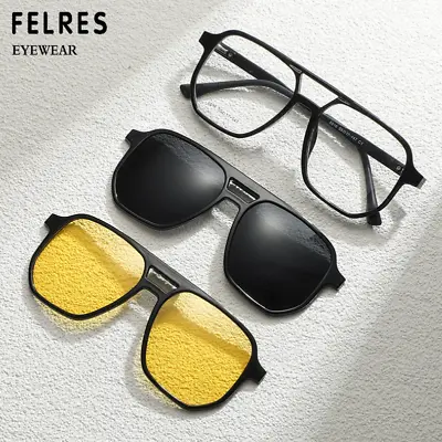 3 In 1 Magnetic Clip On Polarized Sunglasses Men Square Fashion Glasses Frames • $18.99