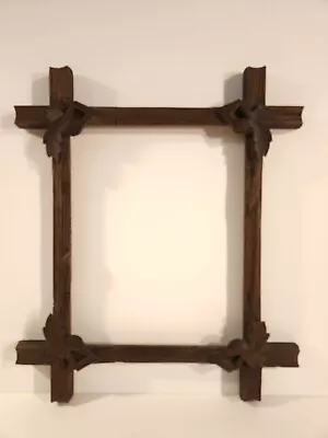 Vintage Adirondack Arts And Crafts Black Forest Carved Walnut Picture Frame • $38