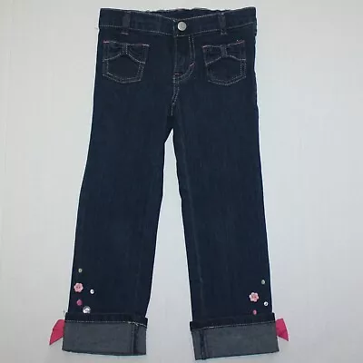 Gymboree Equestrian Club Girl's Button Cuff Blue Denim Jeans Pants Size 4 • $14.99