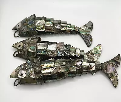 Vintage Set Of Three Mexican Abalone Articulated Fish • $140