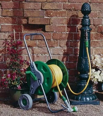 25m Hose Reel Cart Trolley Spray Gun Garden Outdoor Hosepipe Water Pipe Portable • £39.99