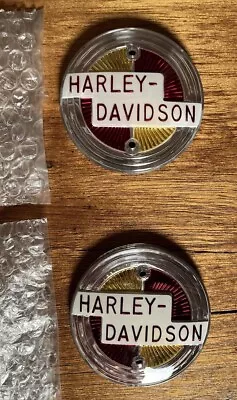 Harley-Davidson Fuel Tank Emblems 1957 Red Gold Medallions Biker HD Motorcycle • $337.79