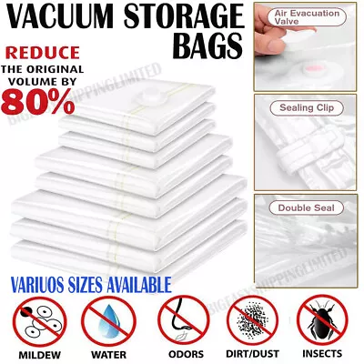  Strong Vacuum Storage Space Savings Bag Space Saver Bags New Vacum Bag Vaccum • £27.99