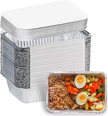 Aluminium Foil Food Containers With Lids Takeaway Rectangular Baking Trays • £6.39