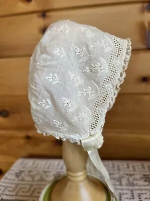 Antique Cotton Lace Embroidered Doll Hat Bonnet For French And German Dolls • $15.99