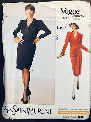 Vogue 2363 Paris Original Designer Yves Saint Laurent Wrap Dress Misses SZ 14 FF • $23.99