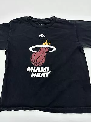 Miami Heat T-Short Youth Boy Medium Graphic Print Logo Black Adidas…#6263 • $2.40