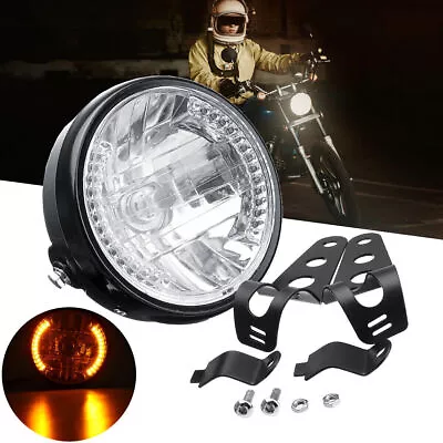 Universal 7  Motorcycle Headlight Amber LED Turn Signal Indicators With Bracket • $20.79