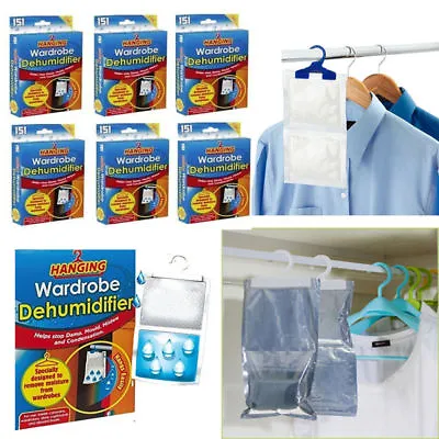 HANGING WARDROBE DEHUMIDIFIER Trap Stops Damp Mould & Mildew On Clothes 400ml • £8.99